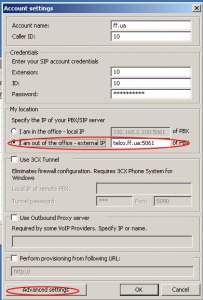 Настройка для абонента за пределами оффиса (I am out of the office — external IP) Далее нажимаем «Advanced settings»